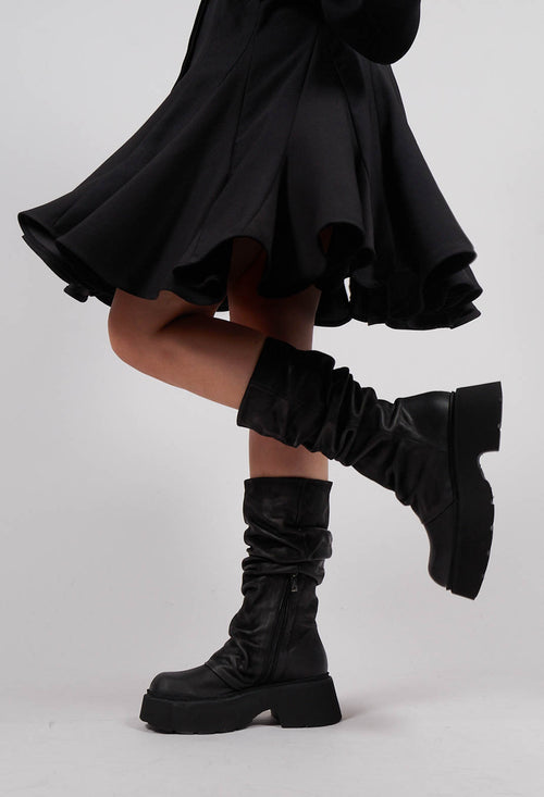 Calf High Boots with Side Zip in Gasoline Nero