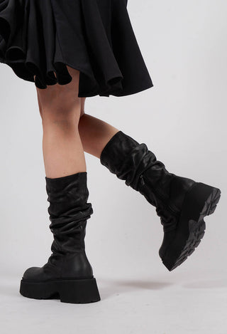 Calf High Boots with Side Zip in Gasoline Nero