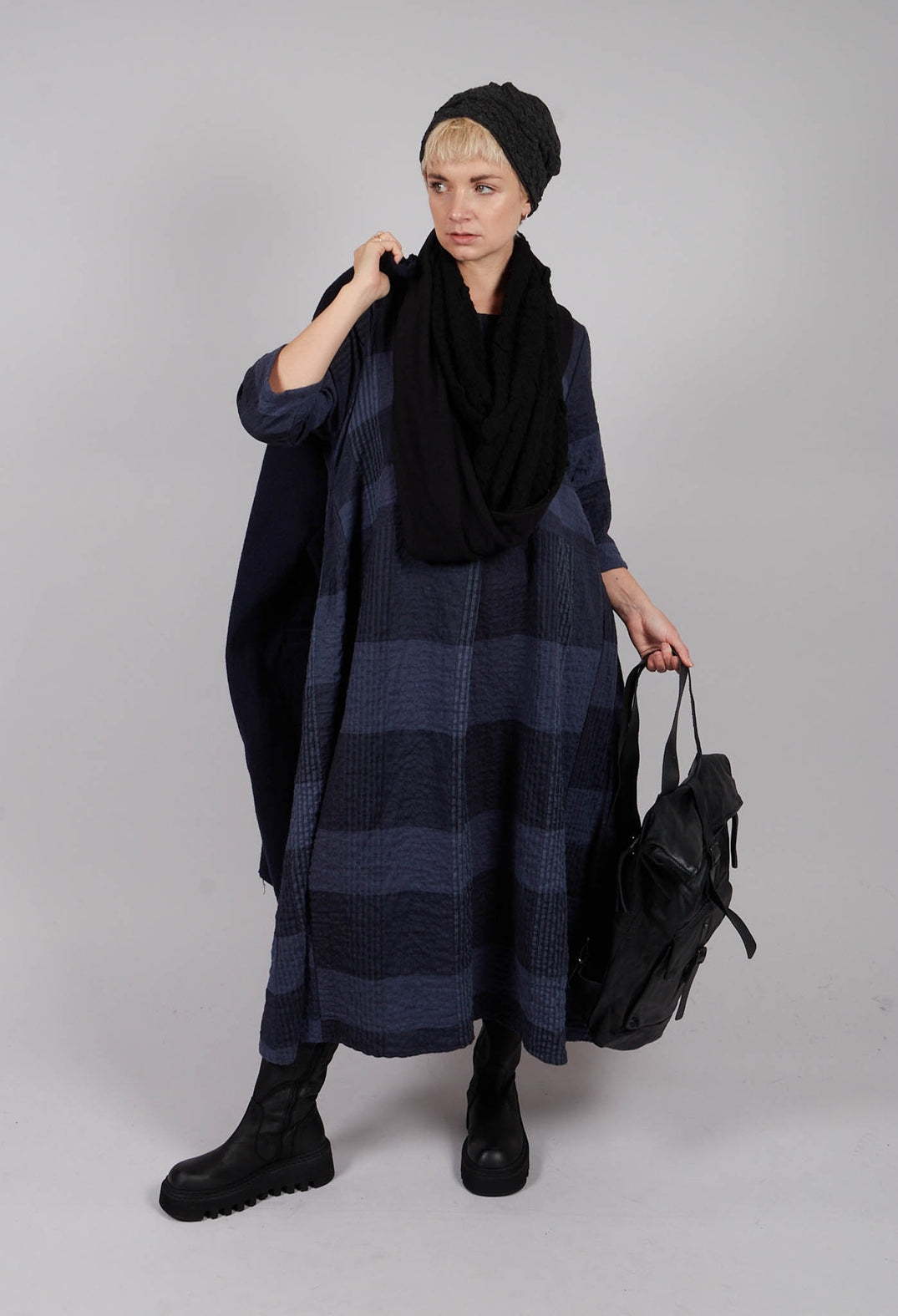 Reishi S Tsant Check Dress in Notte