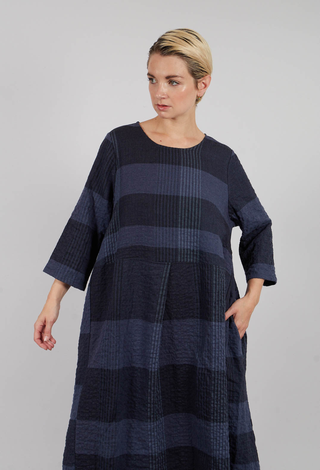 Reishi S Tsant Check Dress in Notte