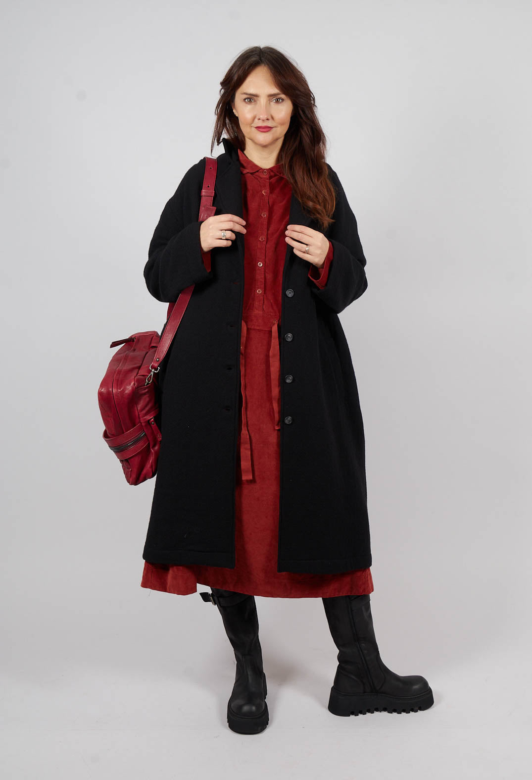 Collar Drawstring Dress in Red