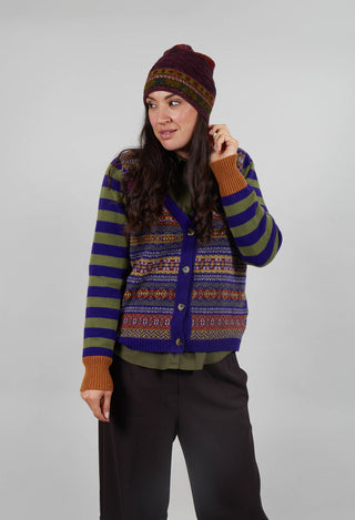 Stobo Fairisle V Cardigan in Mulberry