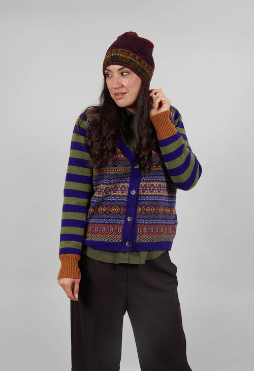 Stobo Fairisle V Cardigan in Mulberry