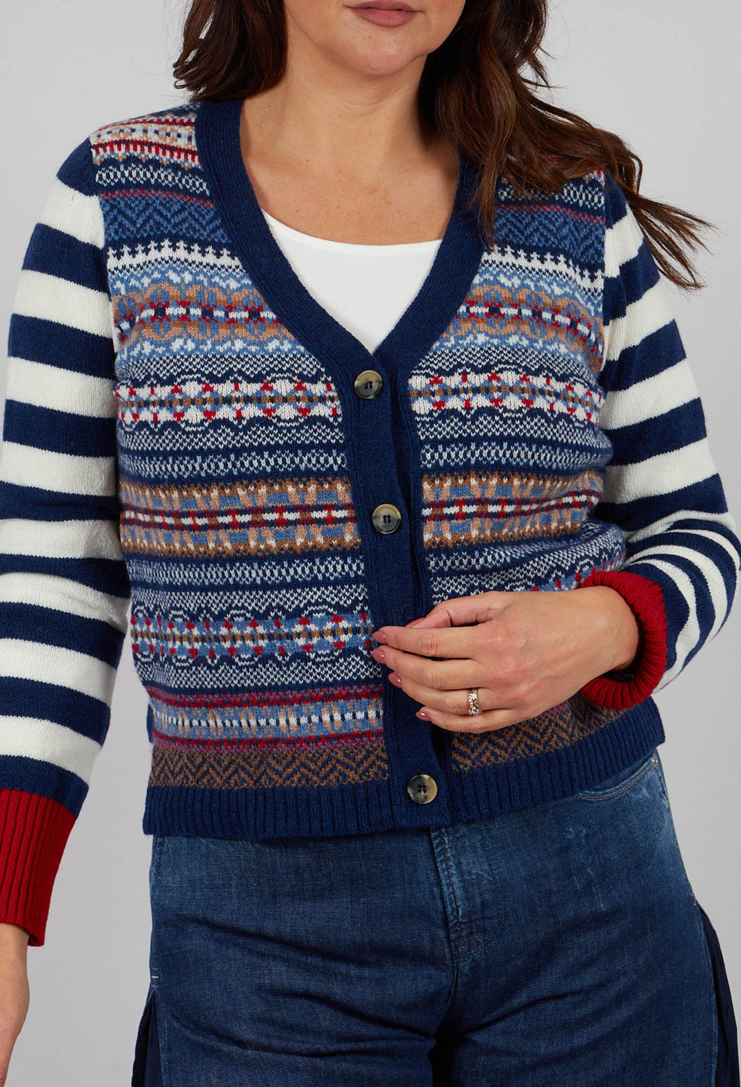 Stobo Fairisle V Cardigan in Navy-Reflection