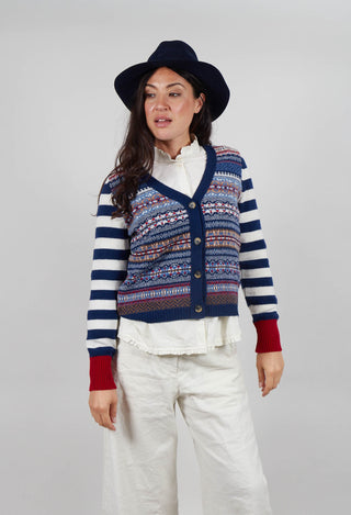 Stobo Fairisle V Cardigan in Navy-Reflection
