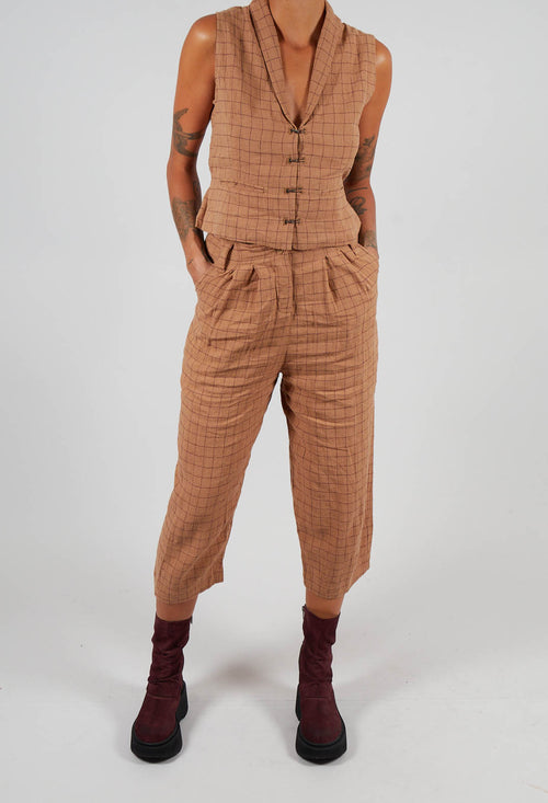 Botvi Linen Check Trousers in Cinnamon