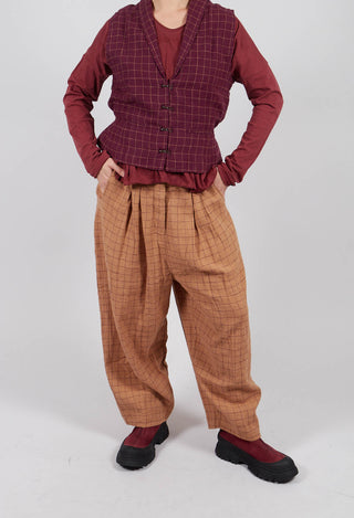 Botvi Linen Check Trousers in Cinnamon