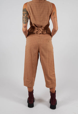 Botvi Linen Check Trousers in Cinnamon