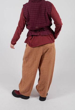 Botvi Linen Check Trousers in Cinnamon