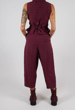 Botvi Linen Check Trousers in Dark Plum