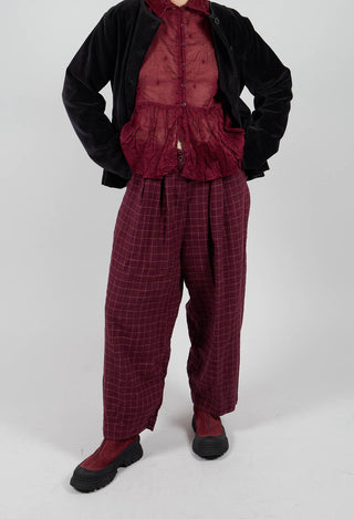Botvi Linen Check Trousers in Dark Plum