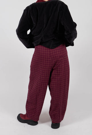 Botvi Linen Check Trousers in Dark Plum