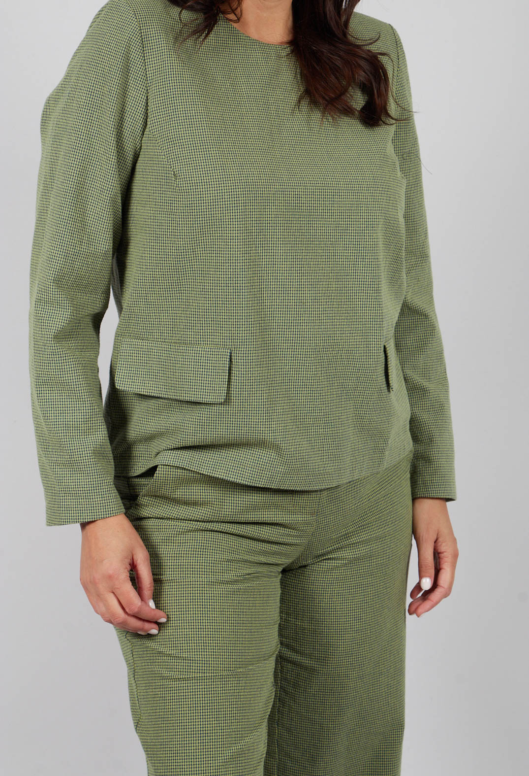 Anka Check Blouse in Small Green and Navy