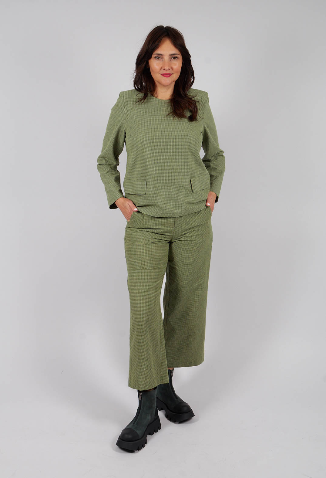 Anka Check Blouse in Small Green and Navy