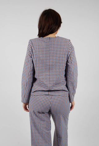 Anka Check Blouse in Large Camel and Blue