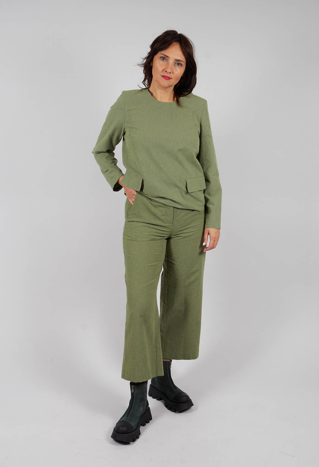 Ryo Check Trousers in Small Green and Navy