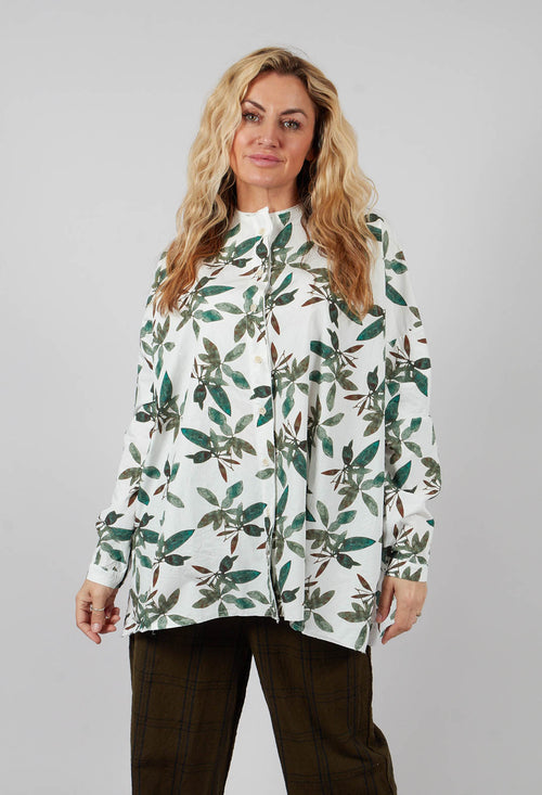 Collarless Shirt in Willow Leaf Print