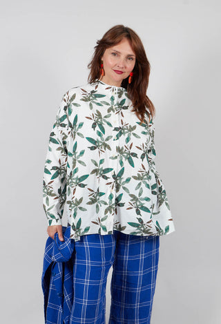 Collarless Shirt in Willow Leaf Print