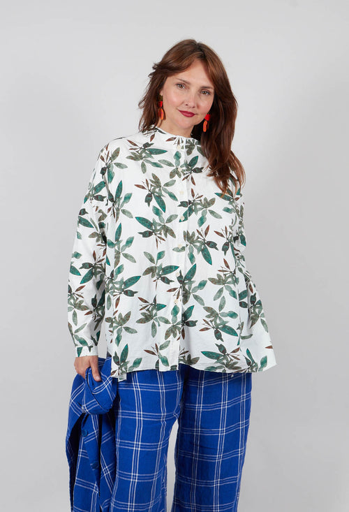 Collarless Shirt in Willow Leaf Print