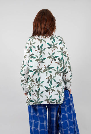 Collarless Shirt in Willow Leaf Print
