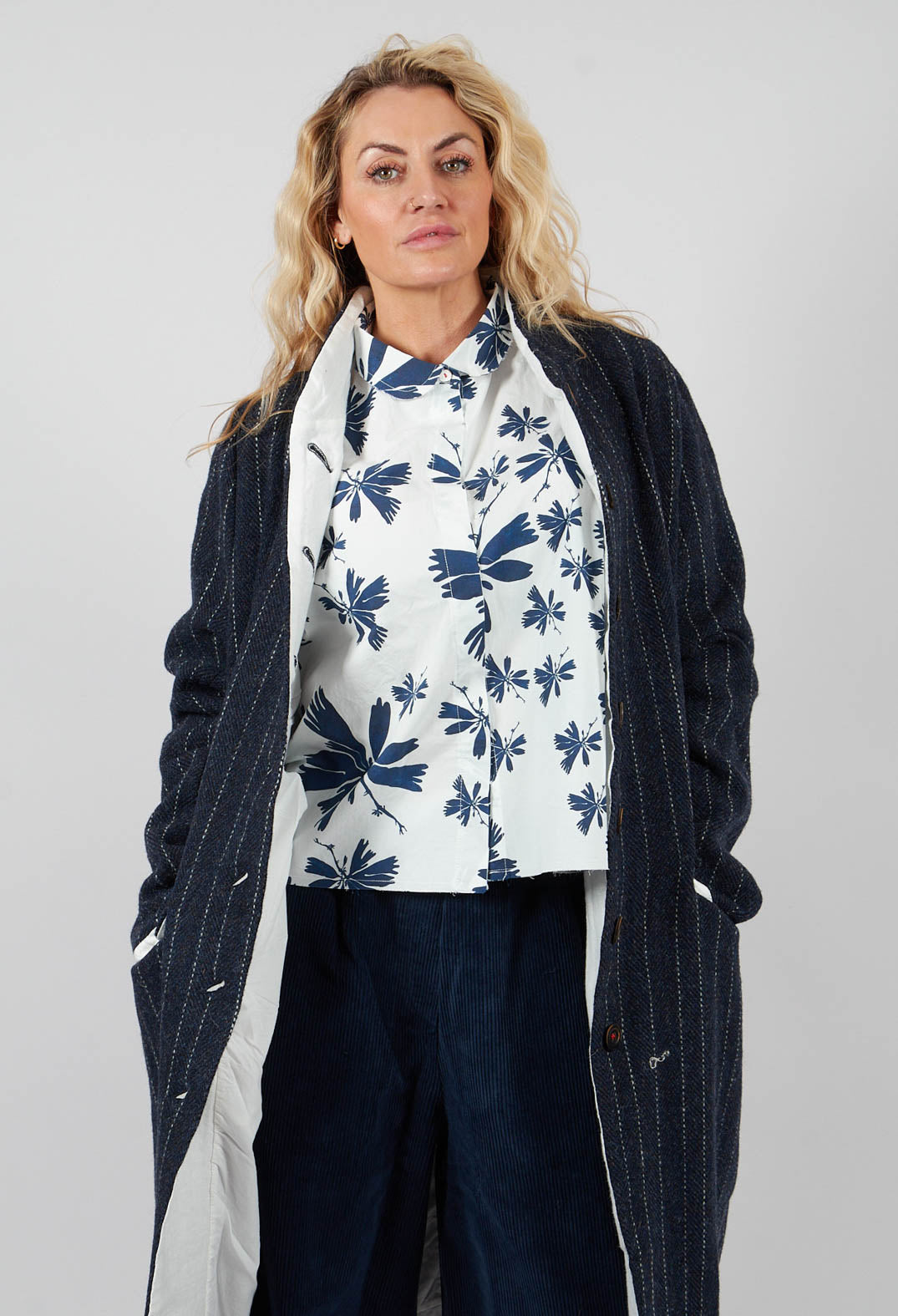Marika Coat in Navy Pinstripe