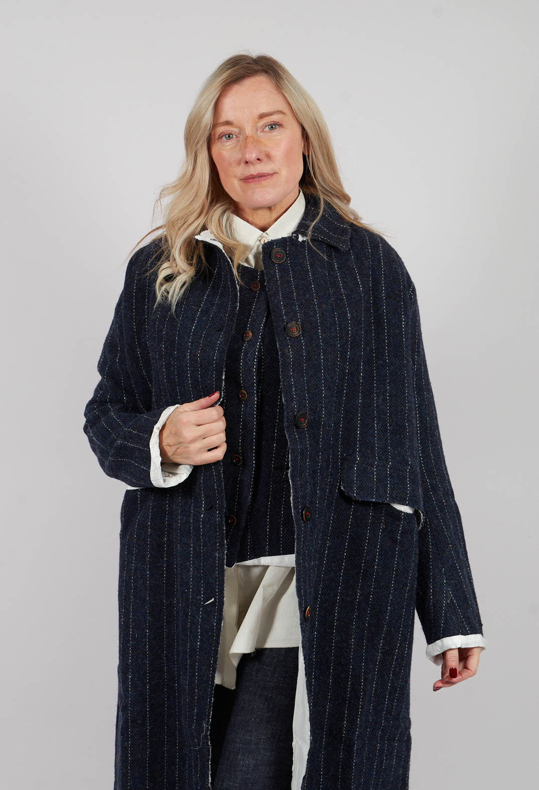 Mabel Coat in Navy Pinstripe