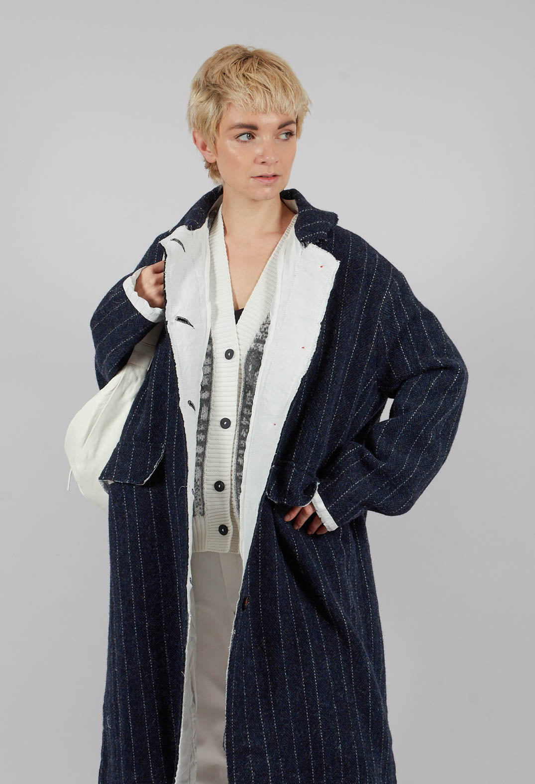 Mabel Coat in Navy Pinstripe