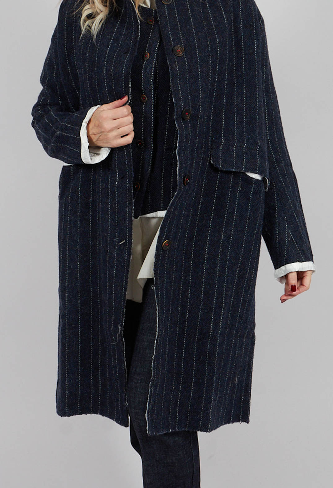 Mabel Coat in Navy Pinstripe
