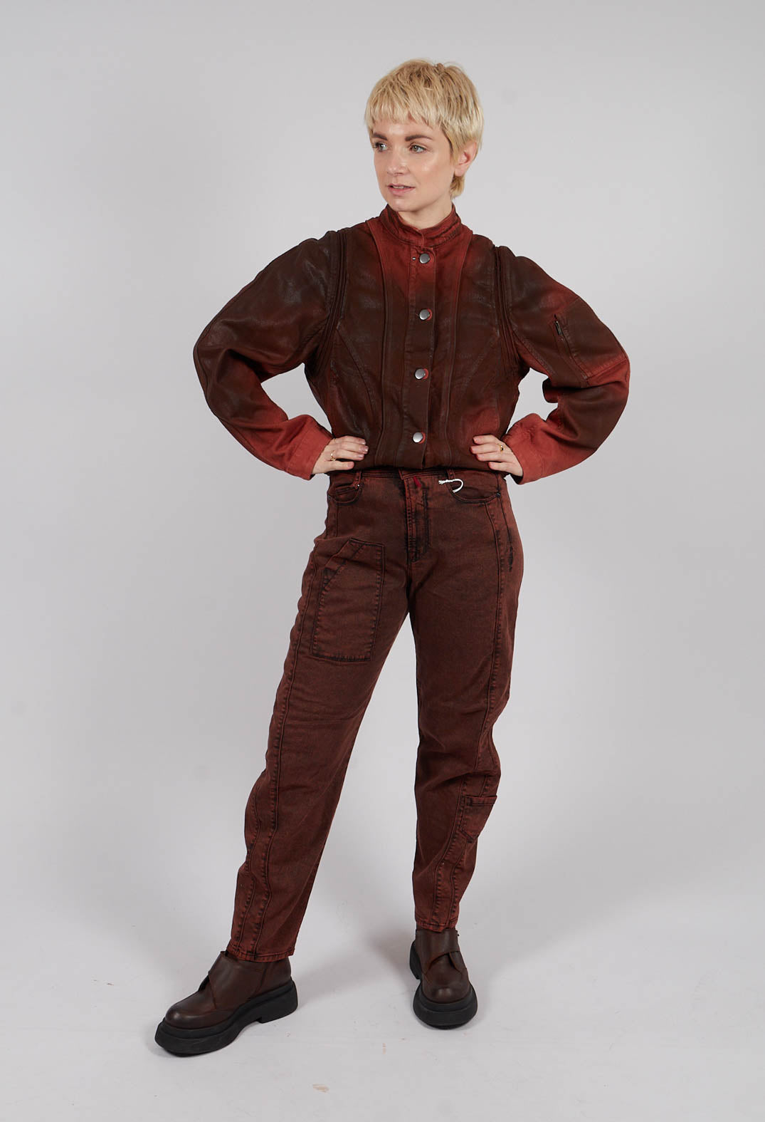 Wide Leg Saddle Trouser in Red