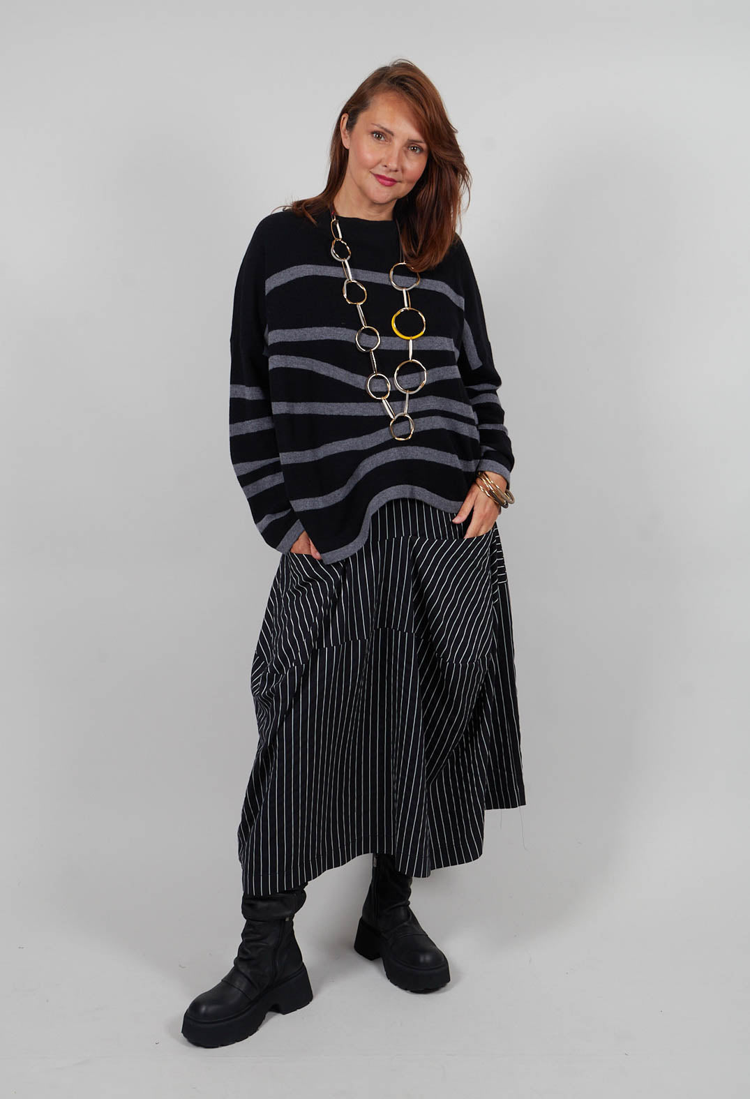 Striped Pullover in Black Base