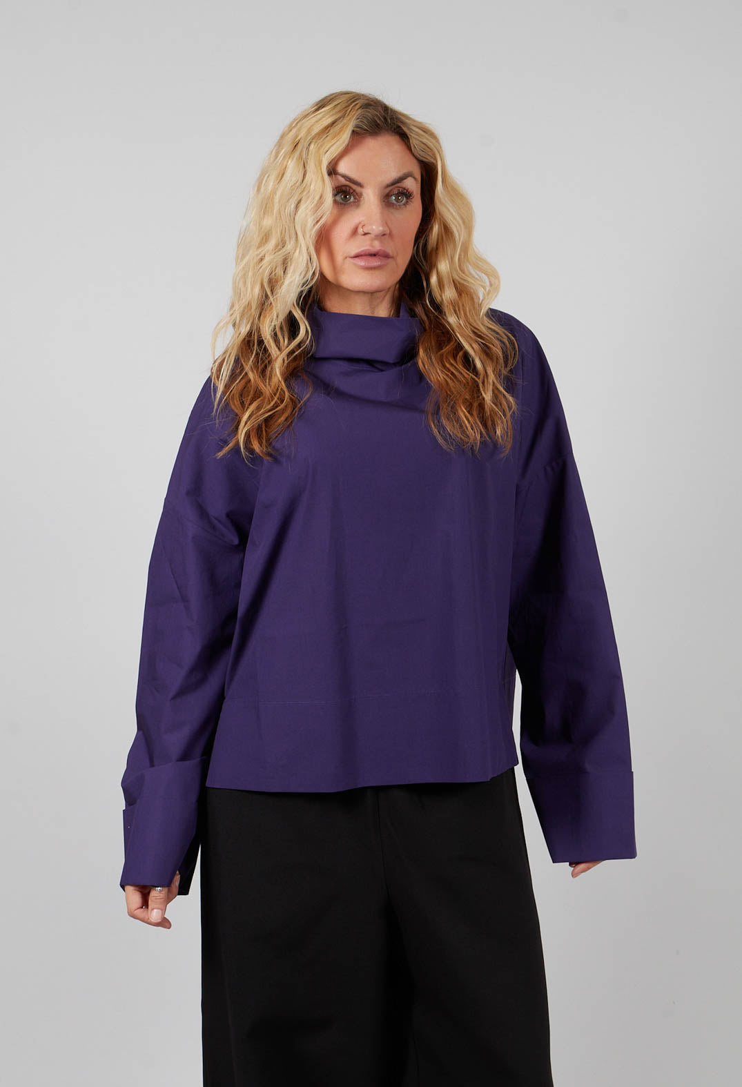 Roll Neck Shirt in Cobalt