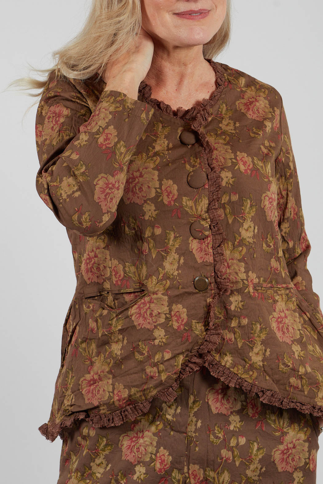 Clementine Jacket in Popeline Havane Fleure