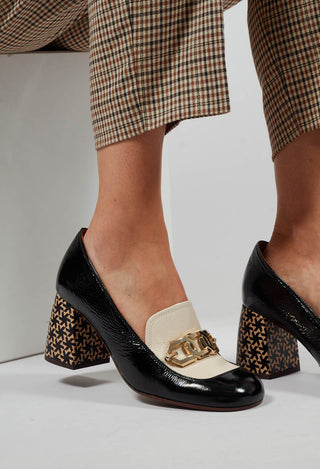 Sybro Block Heel Shoes in Black and Cream