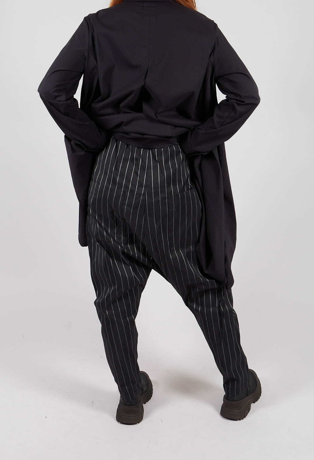 T Pant Drop Crotch Trousers in Pinstripe