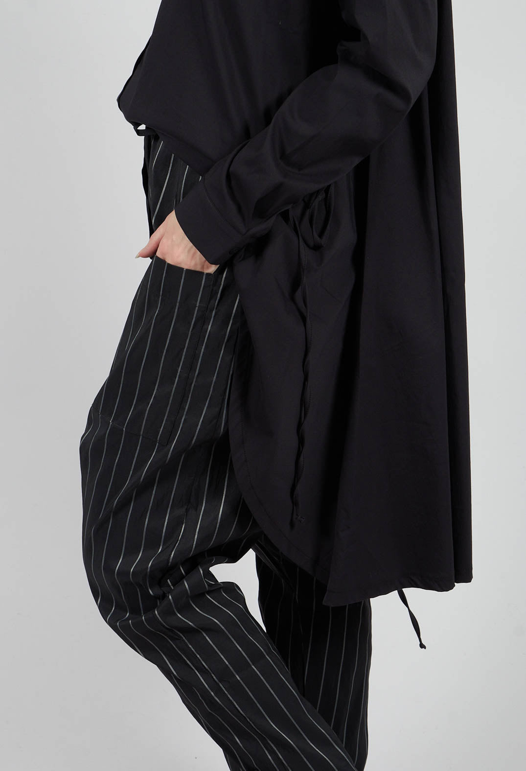 T Pant Drop Crotch Trousers in Pinstripe