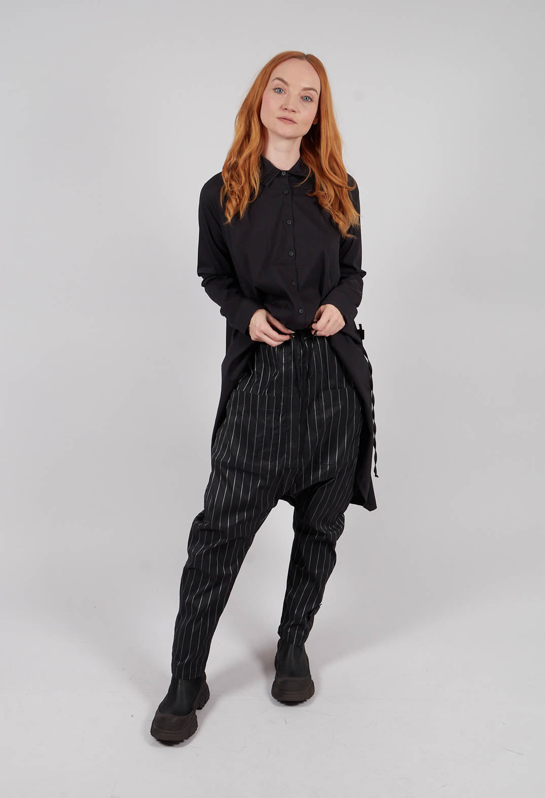 T Pant Drop Crotch Trousers in Pinstripe