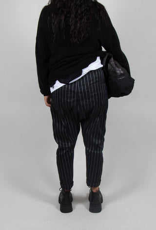 T Pant Drop Crotch Trousers in Pinstripe