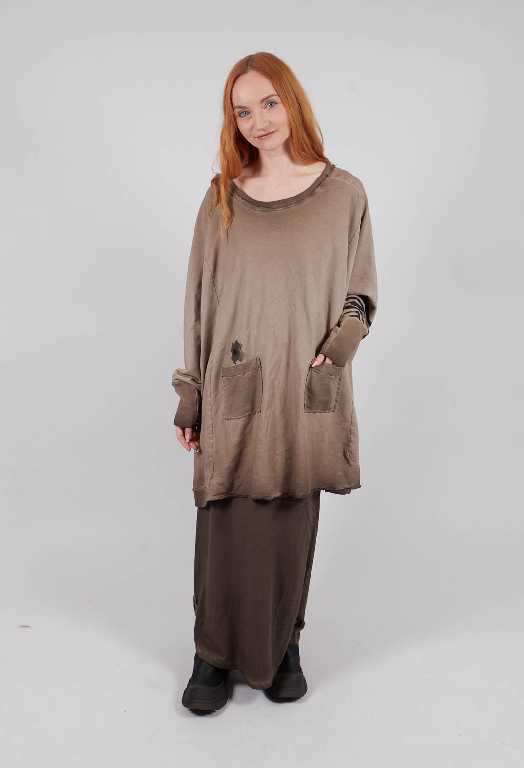 New Wide Long Sweater in Chocolate Print
