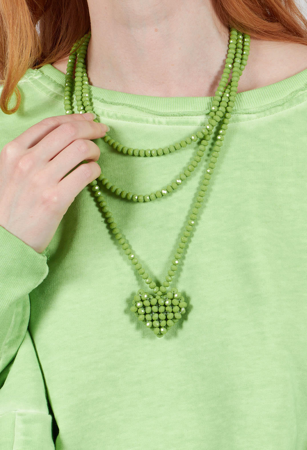 Across Extra Long Heart Necklace in Pistachio