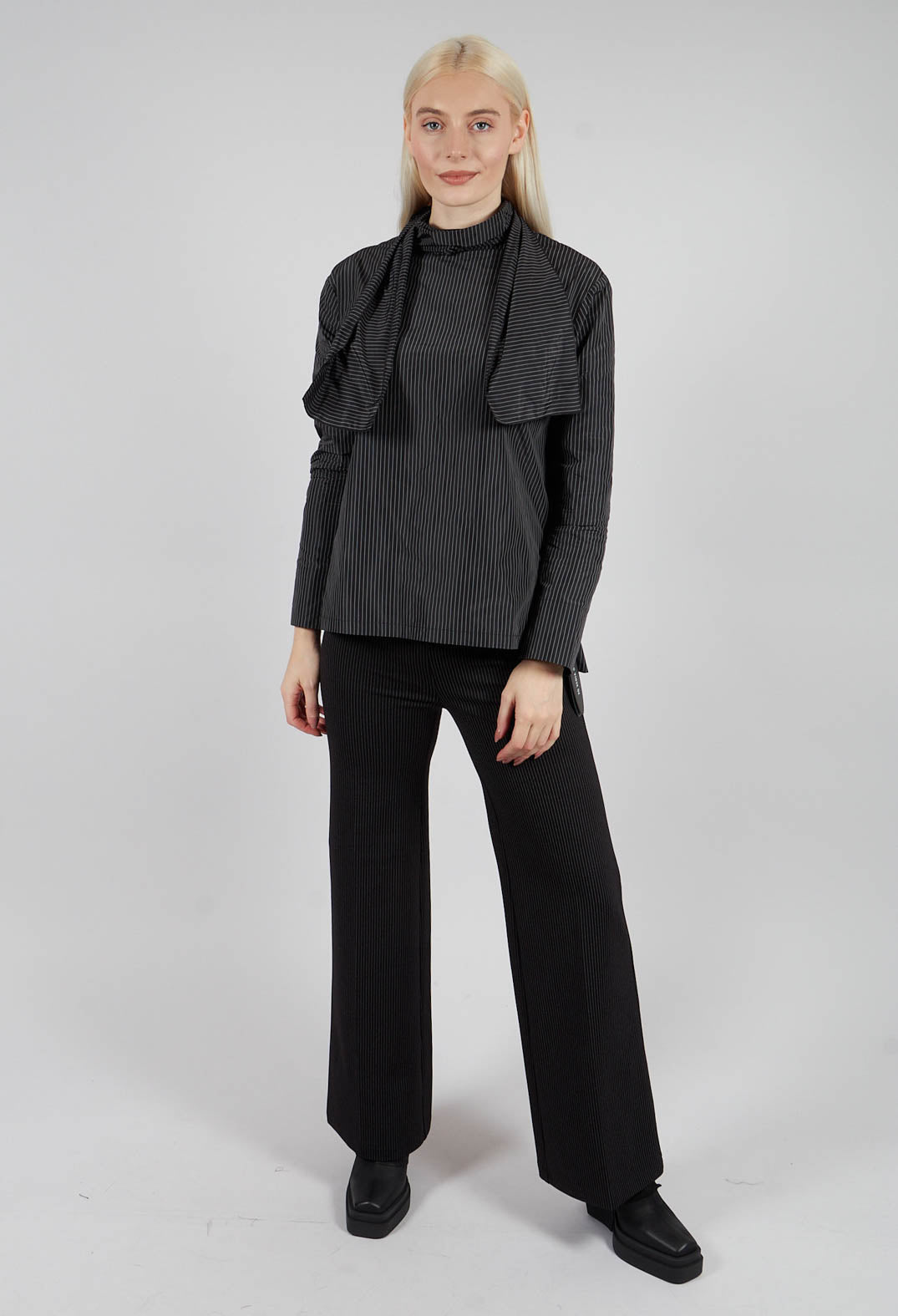 Fugo Blouse in Black with White Stripes