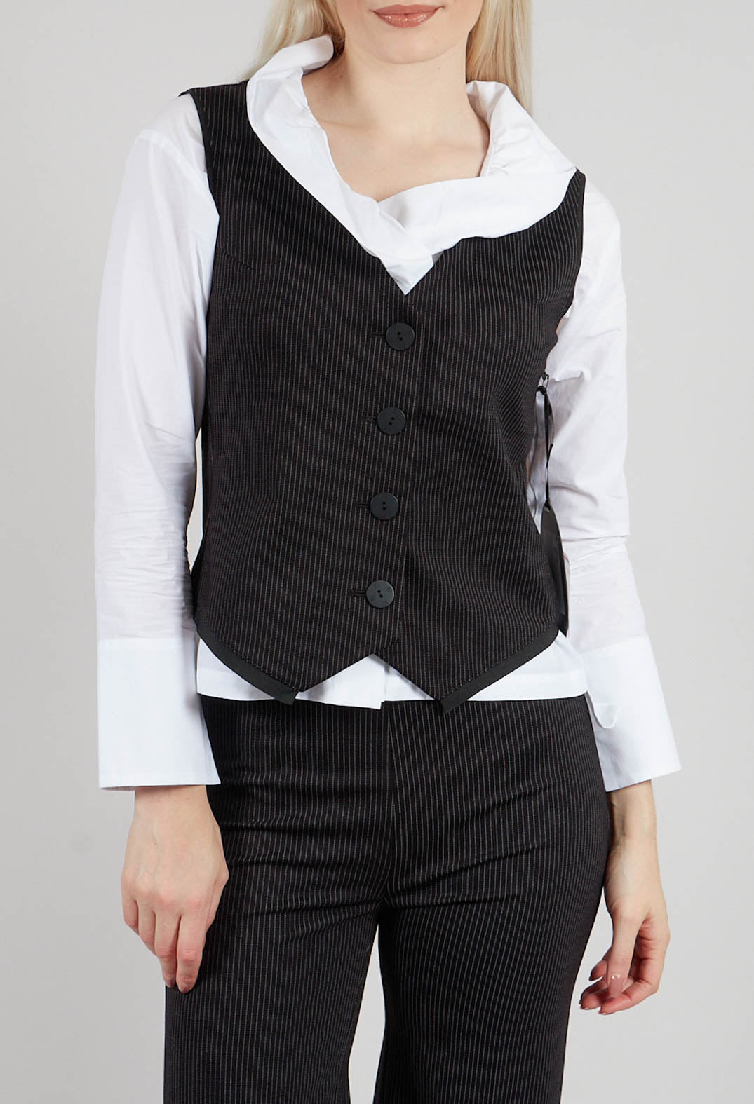 Inki Waistcoat in Black with White Stripes