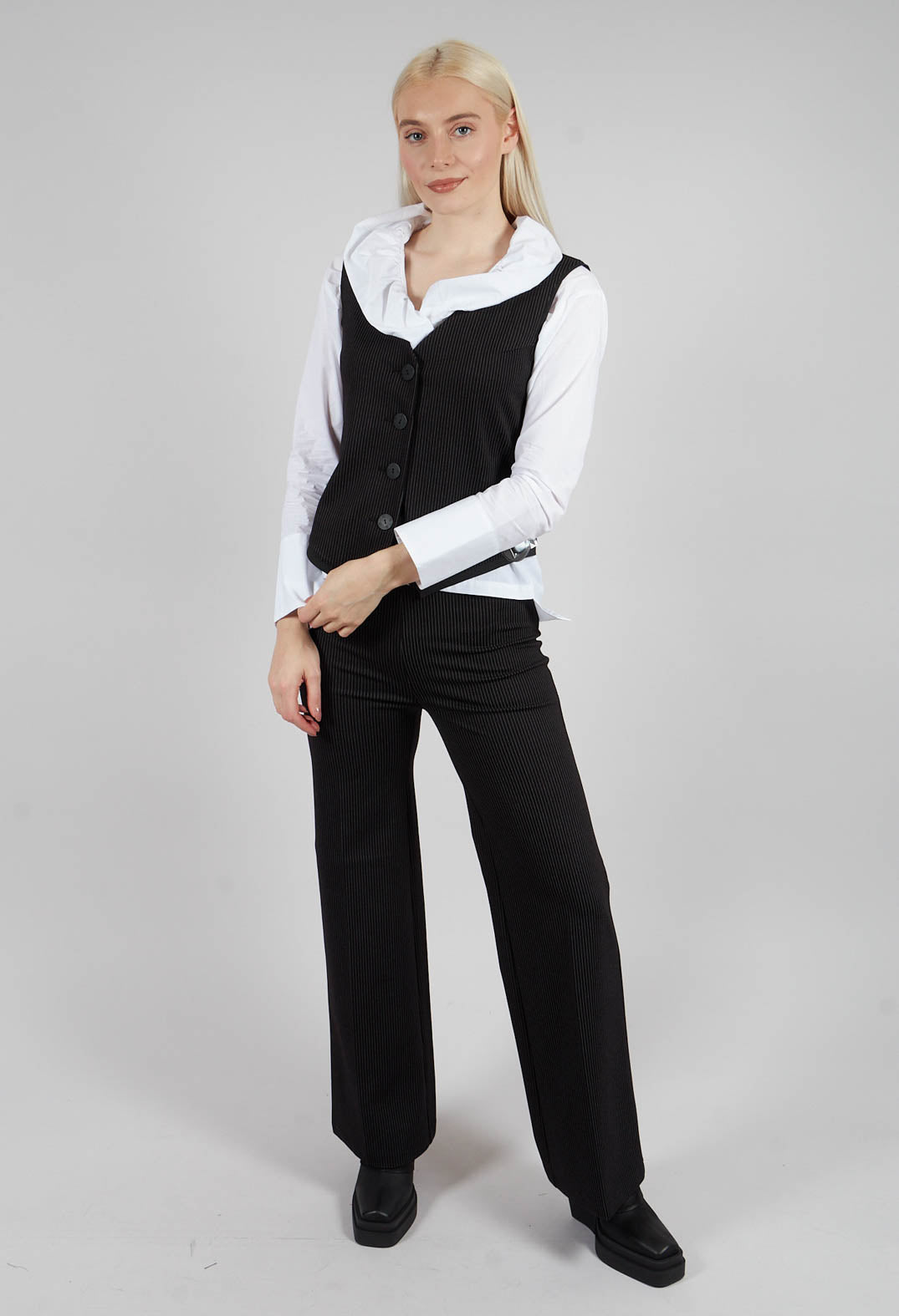 Inki Waistcoat in Black with White Stripes