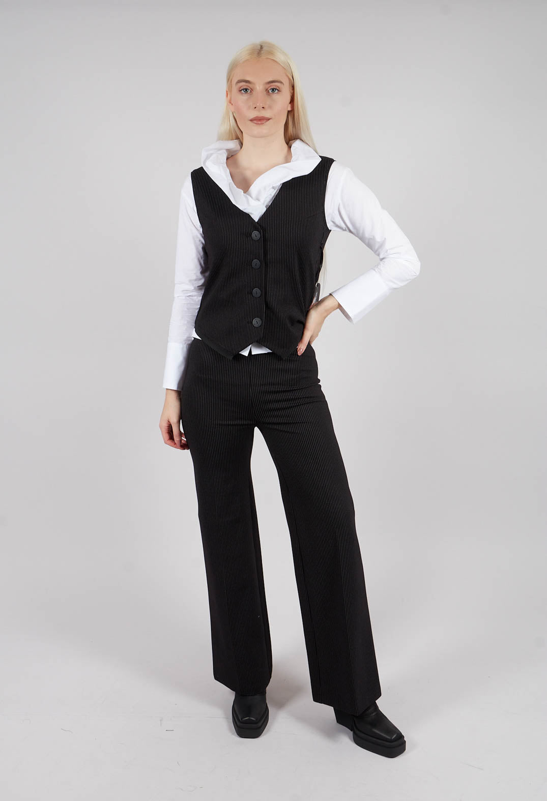 Hrvi Trousers in Black with White Stripes