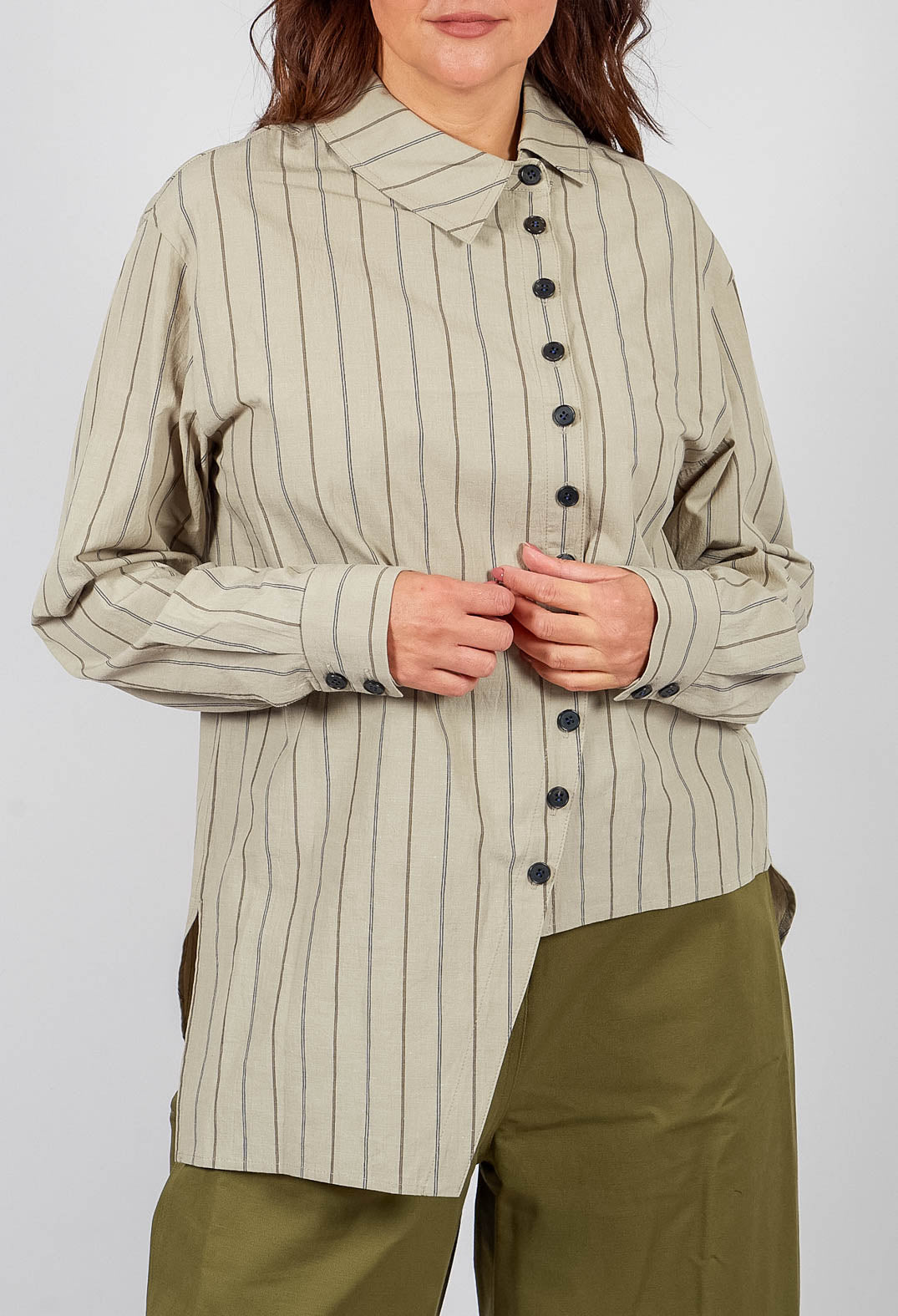 Asymmetric Shirt in Beige Stripe
