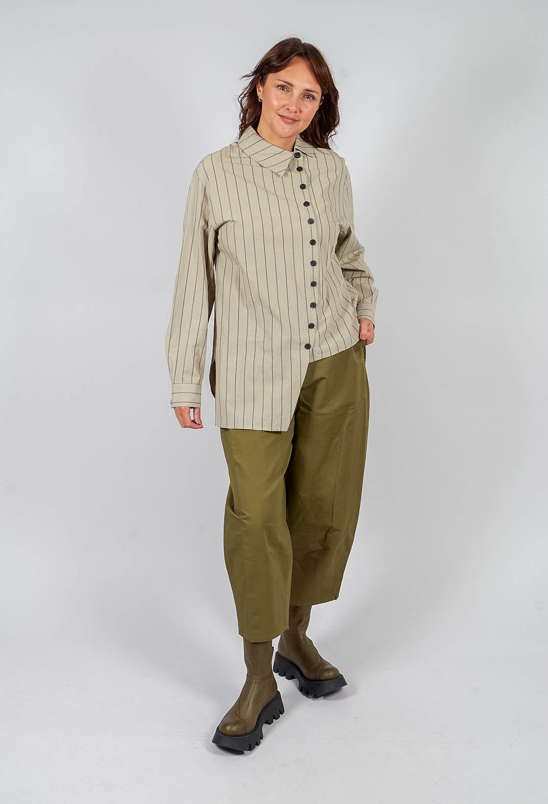 Asymmetric Shirt in Beige Stripe