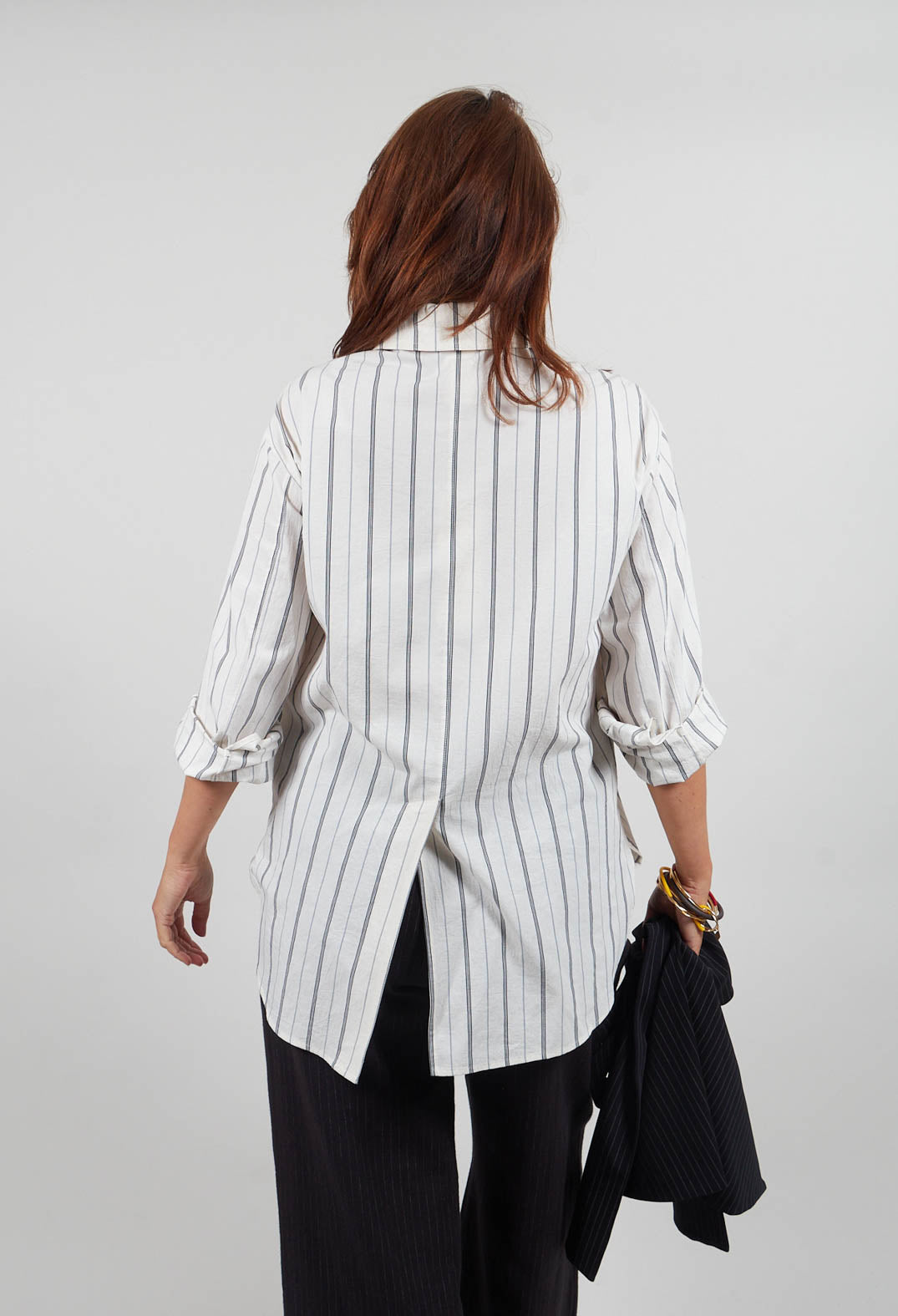 Asymmetric Shirt in Off White Stripe