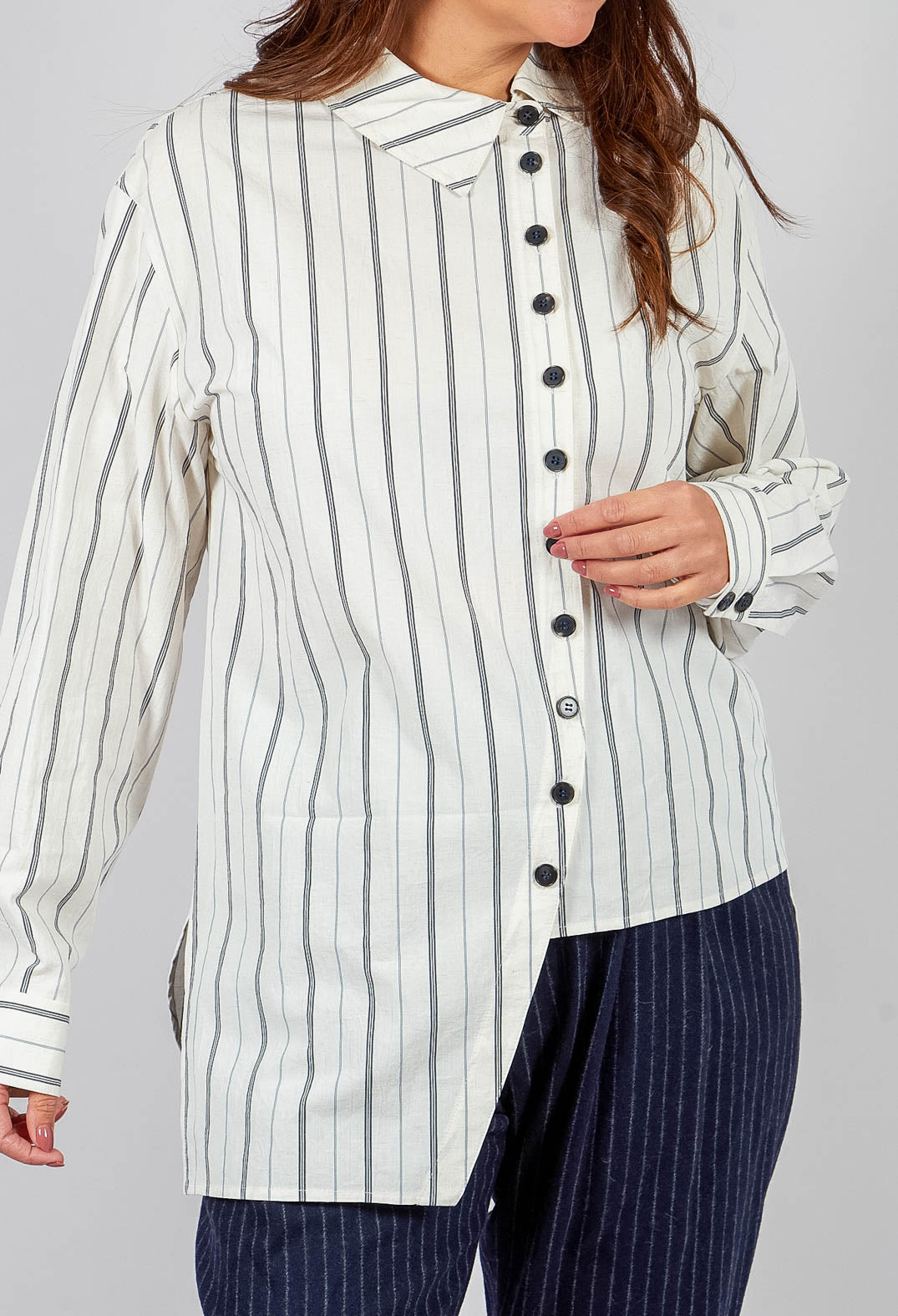Asymmetric Shirt in Off White Stripe