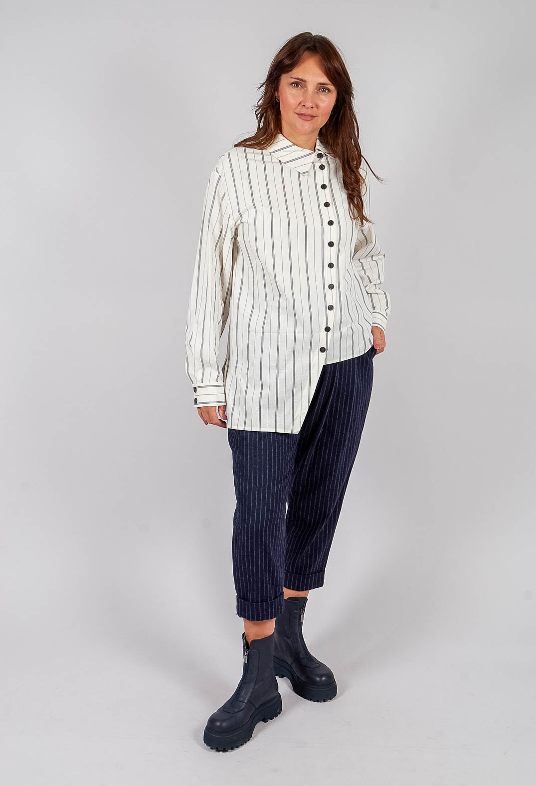 Asymmetric Shirt in Off White Stripe