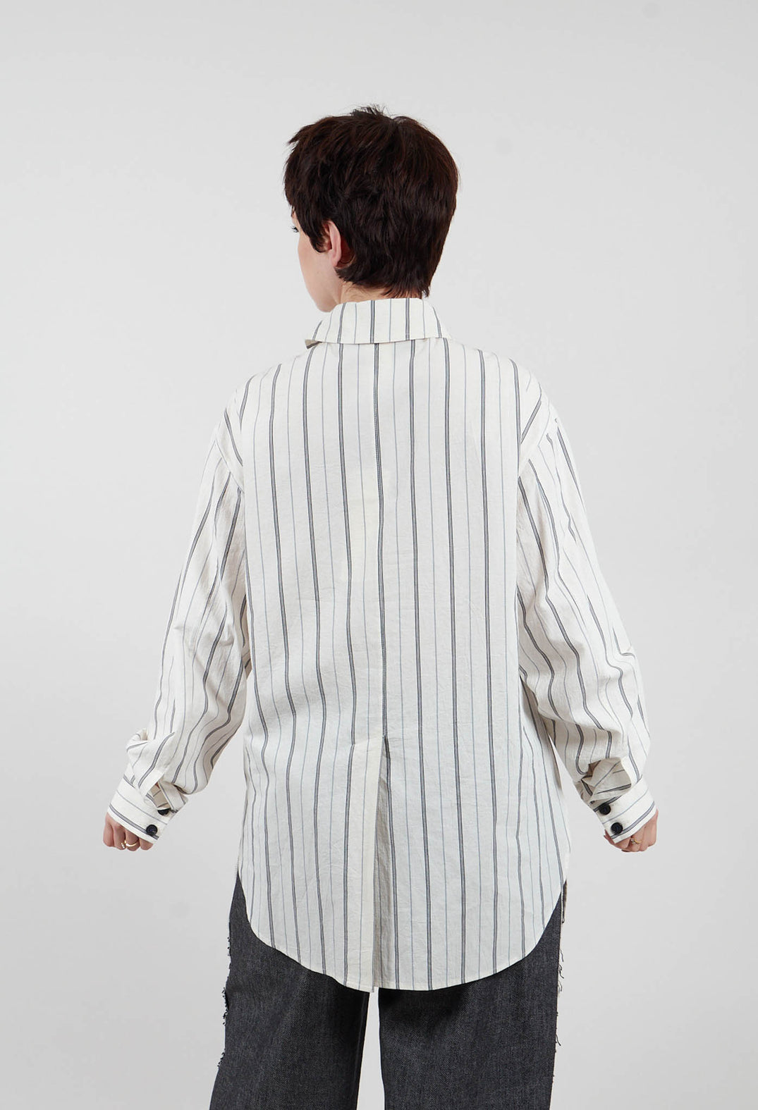 Asymmetric Shirt in Off White Stripe