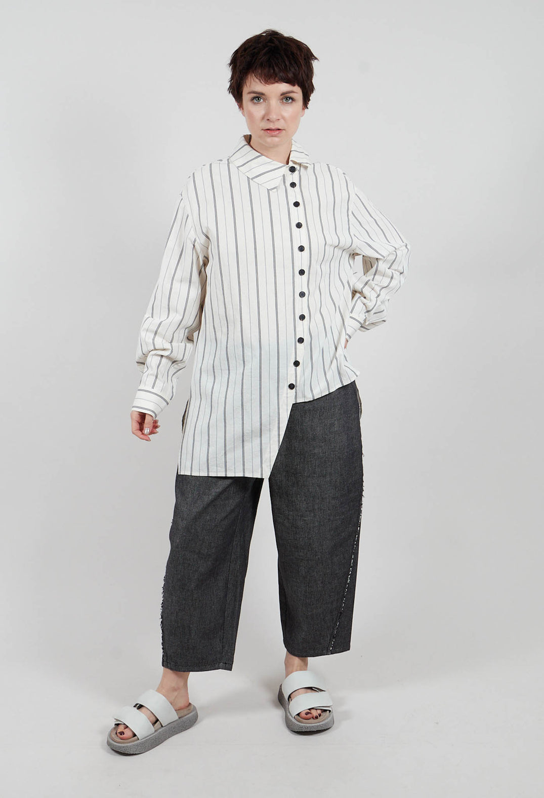 Asymmetric Shirt in Off White Stripe